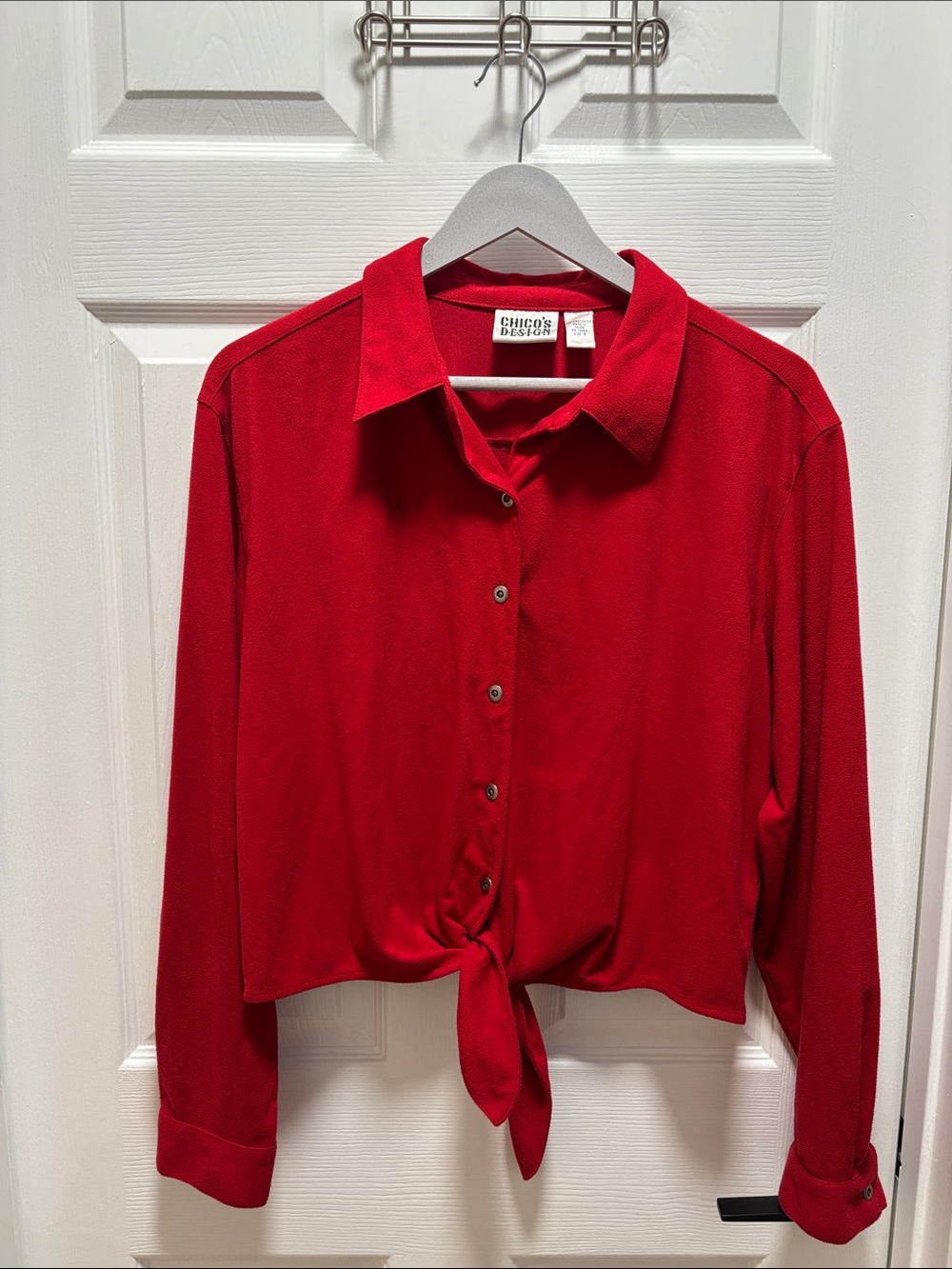 Chico's Red Button-Front Tie Hem Shirt